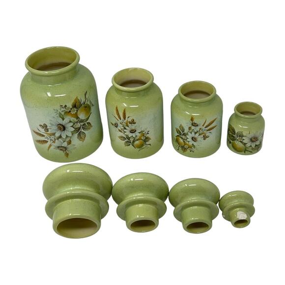 Country Charm Set of 4 Canisters Avocado Green Blue Mountain Pottery Canada 1980 - Picture 3 of 16